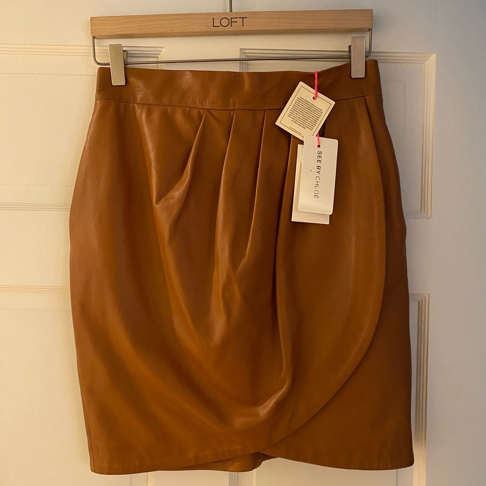 See by Chloe Skirt - 100% Genuine Lamb Leather - Cognac Tan Color